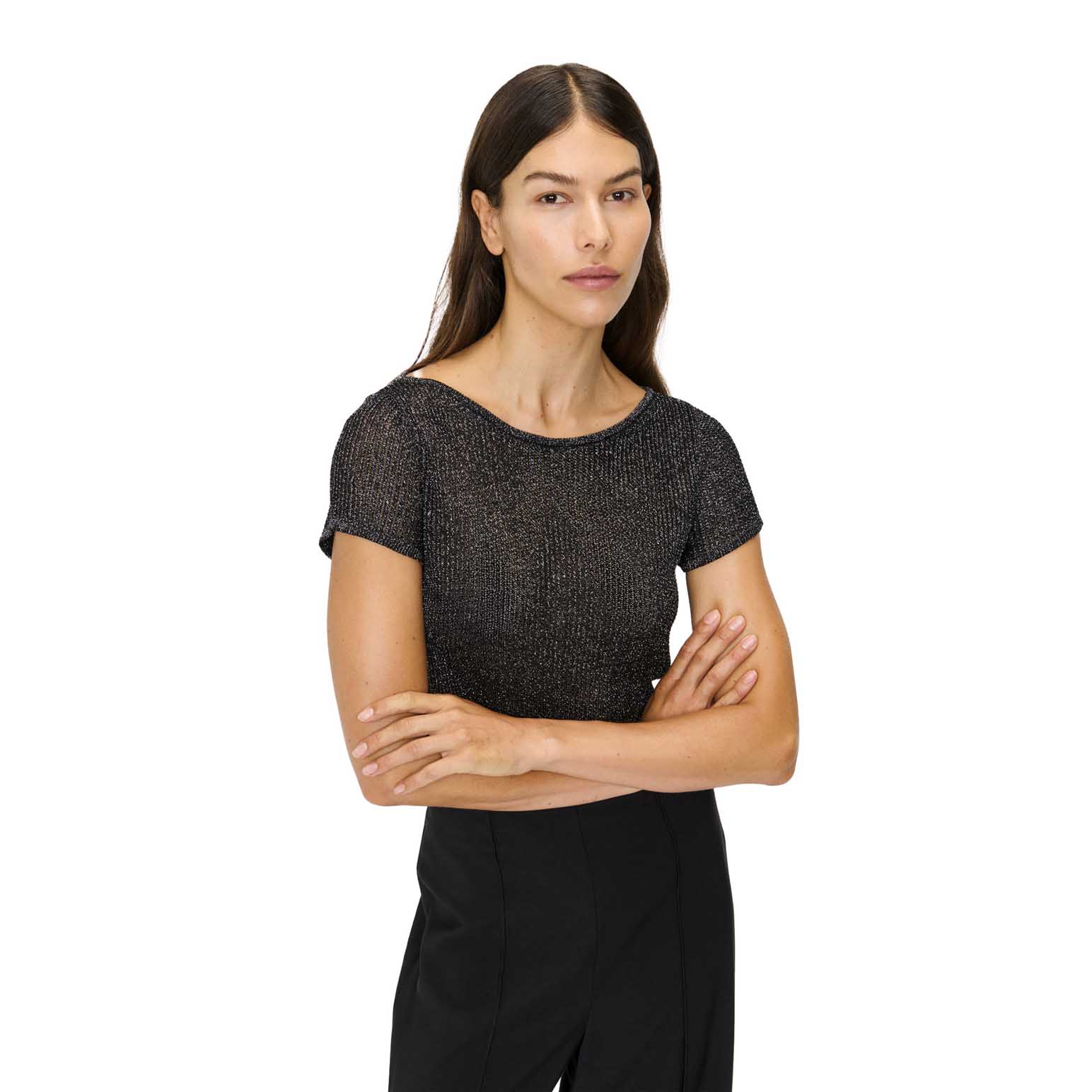 Veronika Maine Lurex Pointelle Boatneck Knit